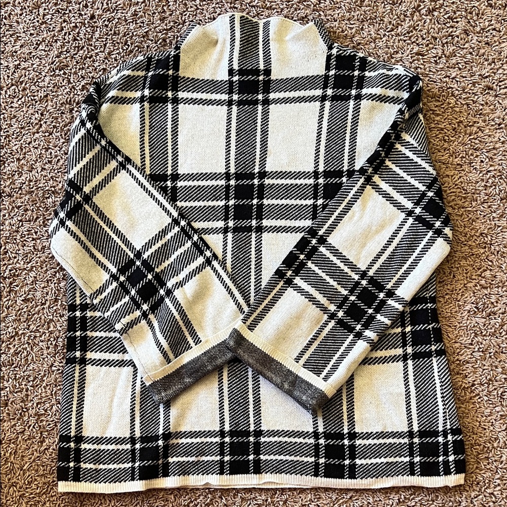 Tribal Jeans Mock Neck Plaid Black and White Sweater
